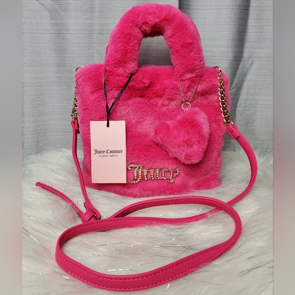 Juicy Couture Handbags - JUICY COUTURE hot pink free love fluffy mini tote